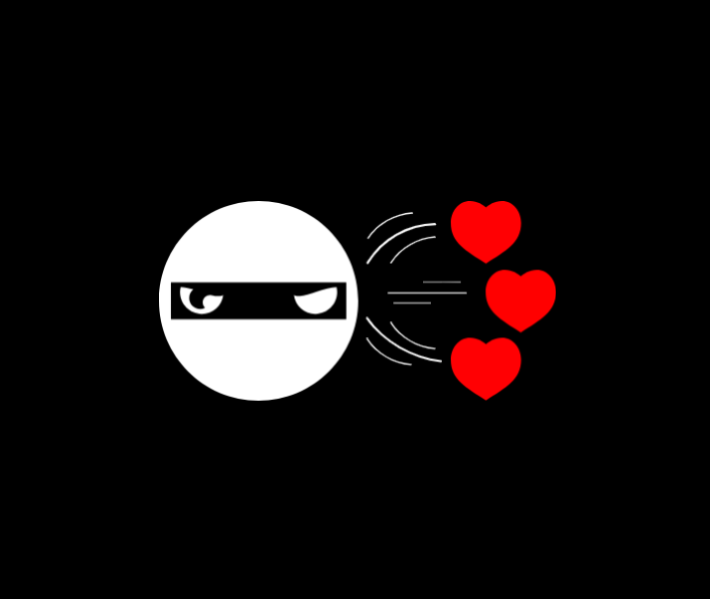 Mate Ninja logo with a ninja face and three hearts